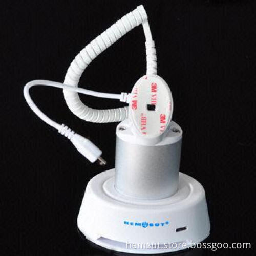 Anti-theft display stand for cell phone, cylinder tall white with alarm function